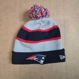 New Era New England Patriots NFL Knit Pom Hat Beanie Fleece Lined Blue Red Brady